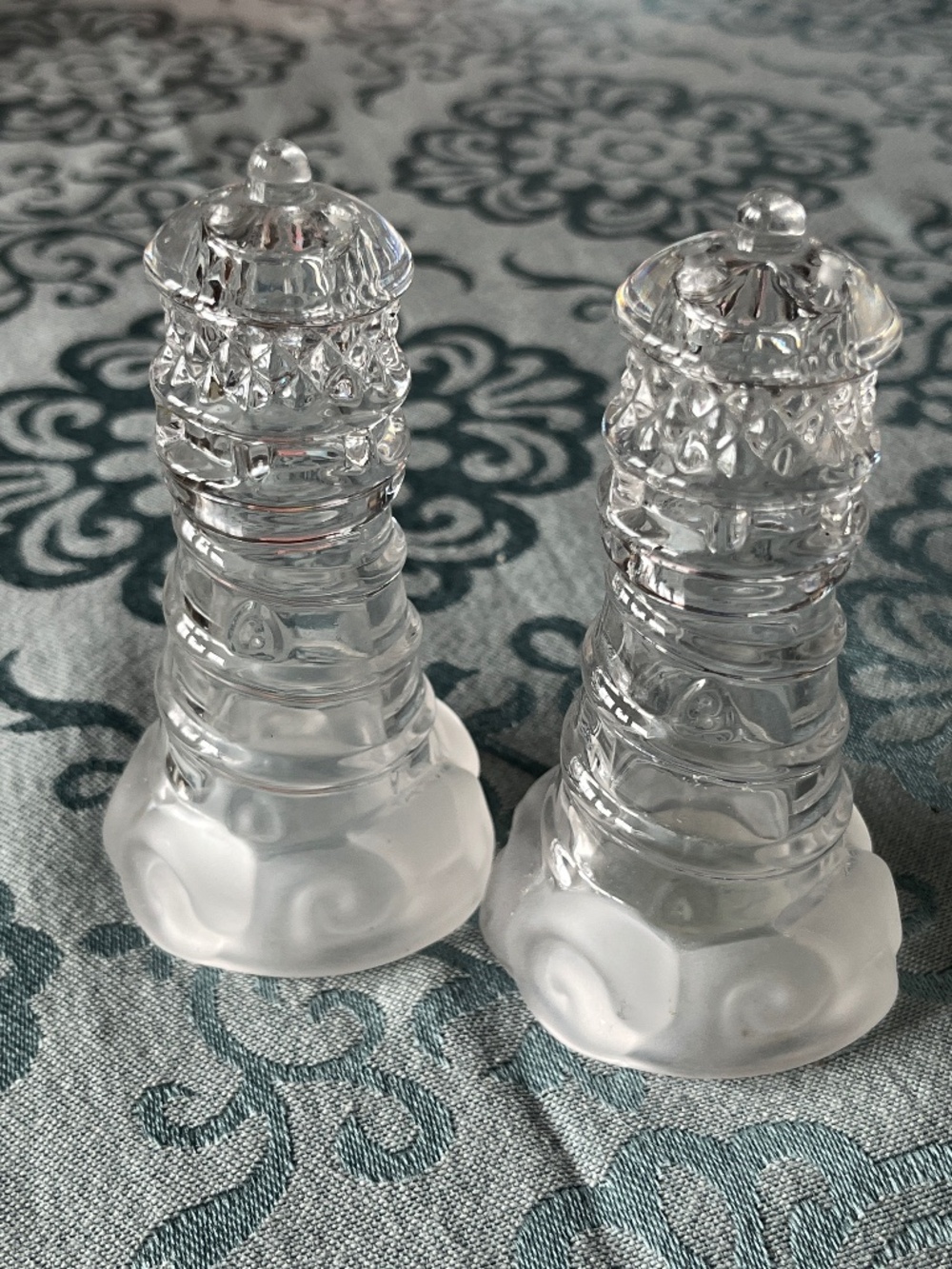 Pair of Lenox Crystal Lighthouse Clear Glass Salt & Pepper Shakers EUC
